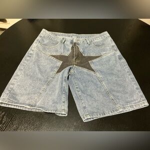 ROMWE Light Blue Star Design Jean Shorts